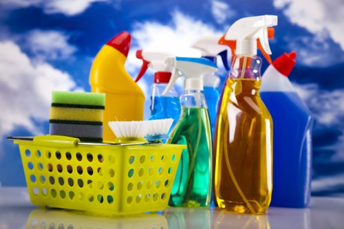 Commercial cleaning team working in a Merton office reception area