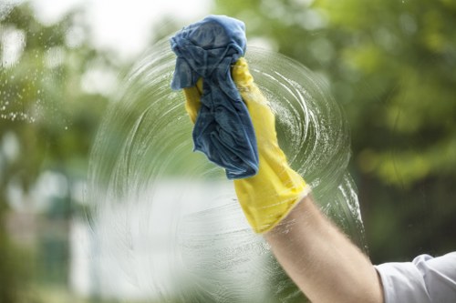 Local window cleaner working on a property in Merton with careful access planning